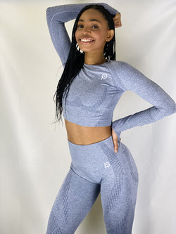 Subtle Seamless Long Sleeve Crop Top- Icy Blue